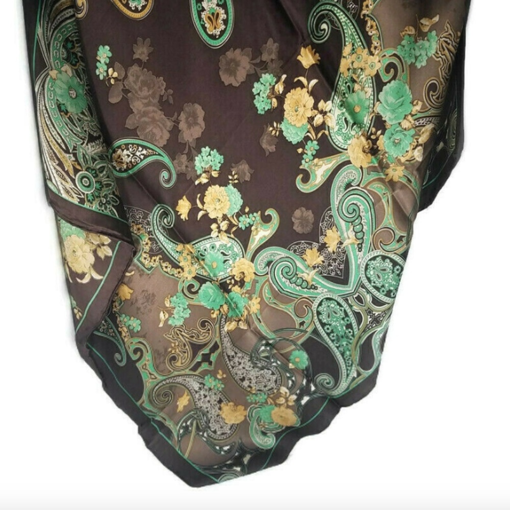 Wyoming Traders Wild Rag Charmeuse Hickory Mint Silk Western Scarf - 34.5" - Picture 2 of 2